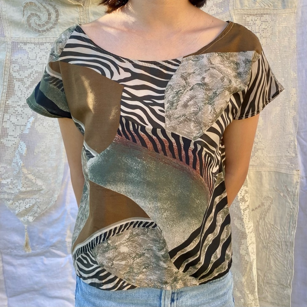Vintage Animal Print Cap Sleeve Top